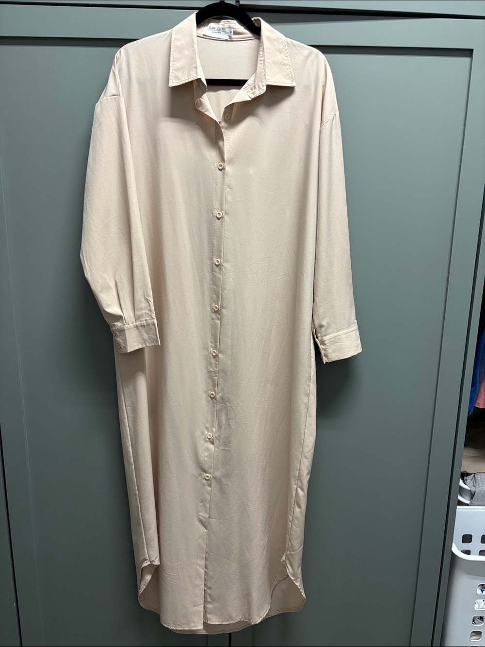 Light Beige Maxi Shirt Dress with Button Front
